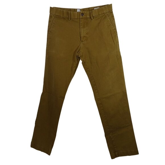 Gap Straight Clean Brown Chino Pants Men Size 33 x 32 Cotton Blend Stretch Faded - Picture 1 of 13